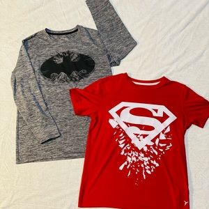TWO Old Navy Active Superhero T-shirts Bundle. Boys Large. Superman and Batman.